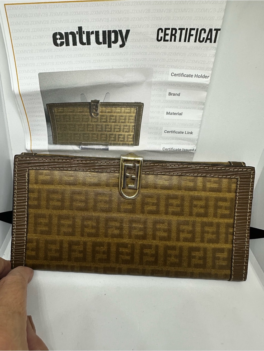 Vintage FENDI SAS Zucca Monogram Envelope Wallet - Entrupy Certified Great Cond